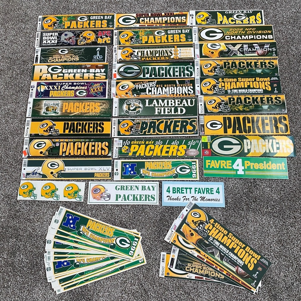 Lot of 54‎ Green Bay Packers NFL Bumper Stickers Vintage and New